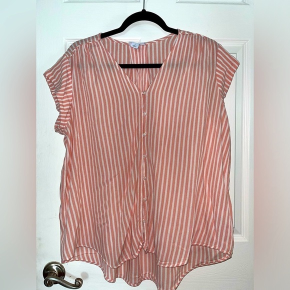 Liz Claiborne Peach and White Striped Lightweight Short Sleeve Top Large - Picture 1 of 4